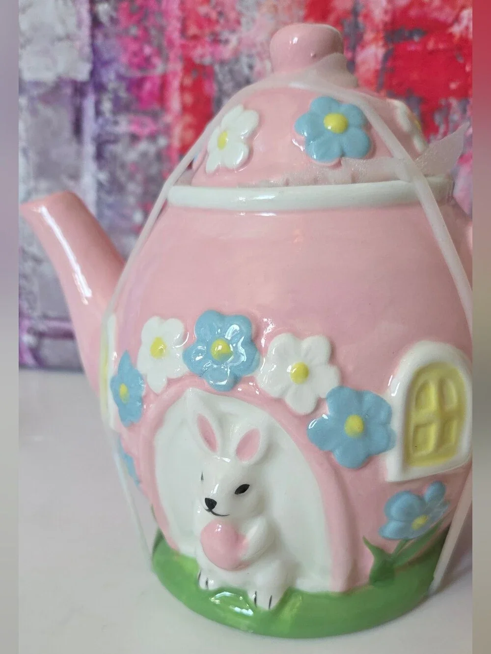 Spring Bunny Pink Ceramic Teapot - Decorative Home & Kitchen